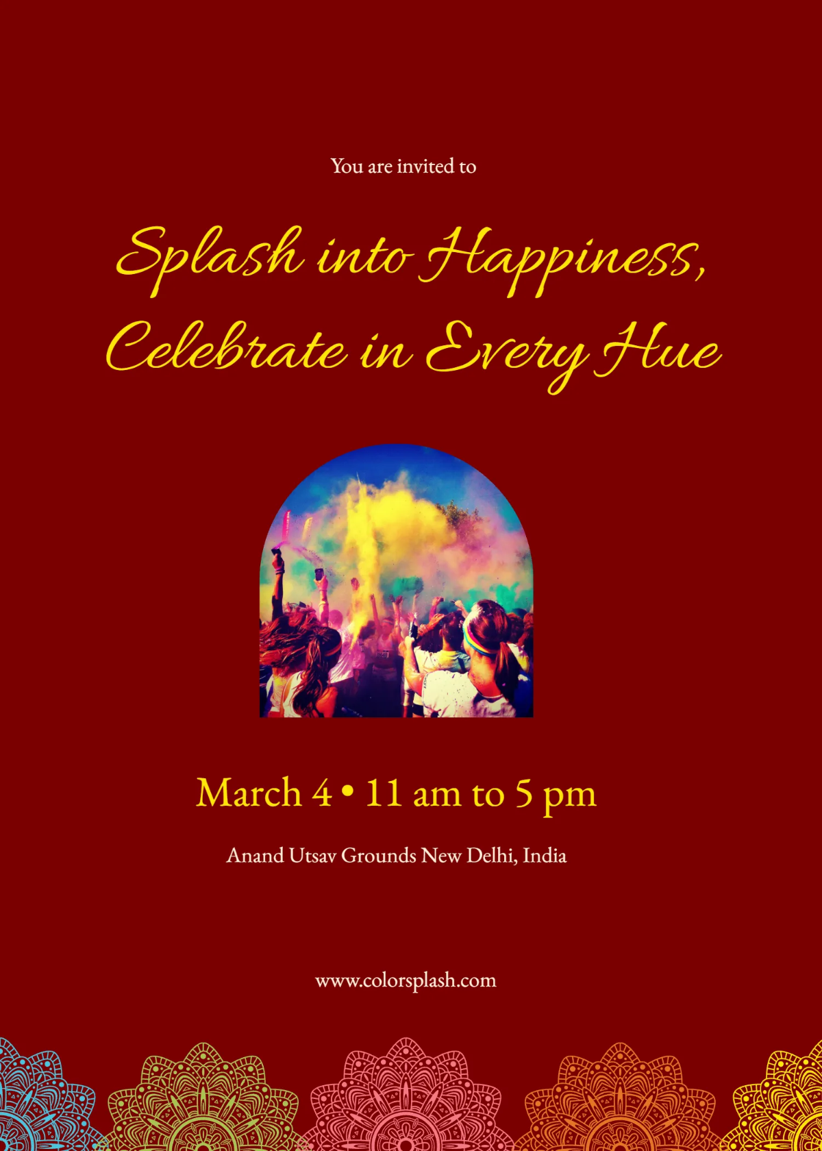 Free Joyful Rangotsav Invitation Template to Edit Online