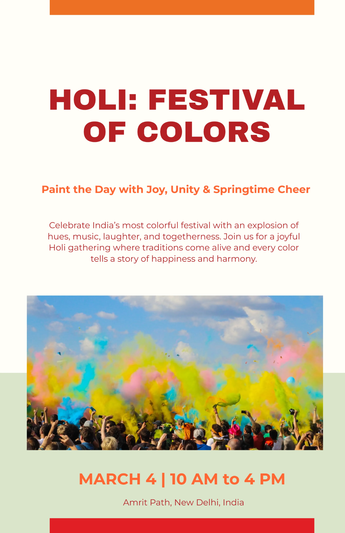 Free Holi Festival of Colors Poster Template to Edit Online