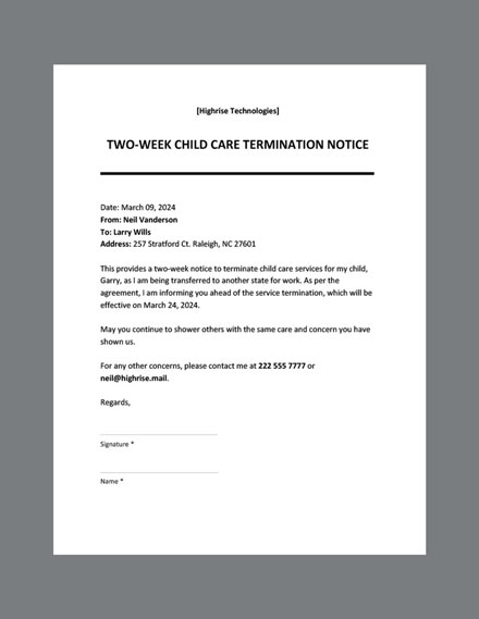two weeks notice letter