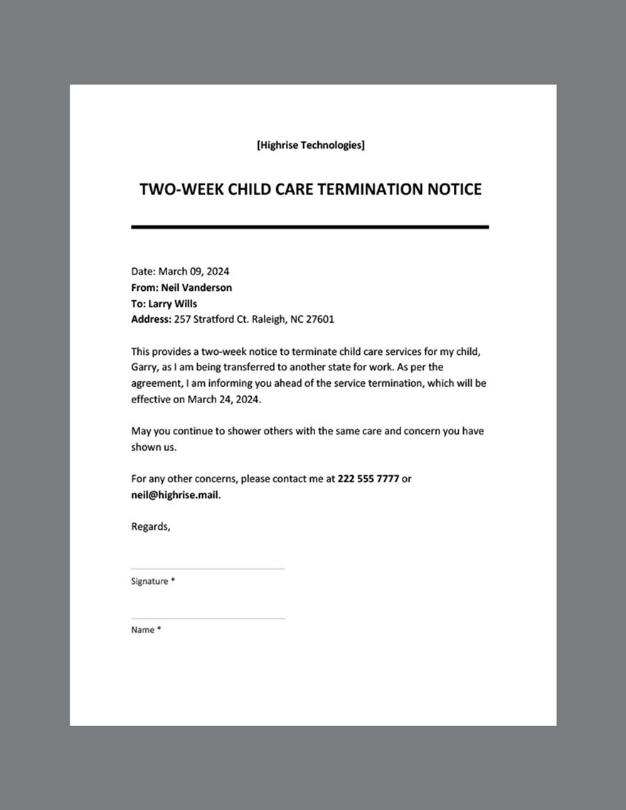 Daycare Termination Letter Templates Documents Design Free 