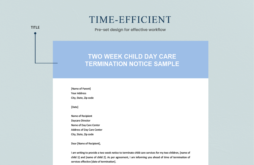 Two Week Child Day Care Termination Notice Sample Template