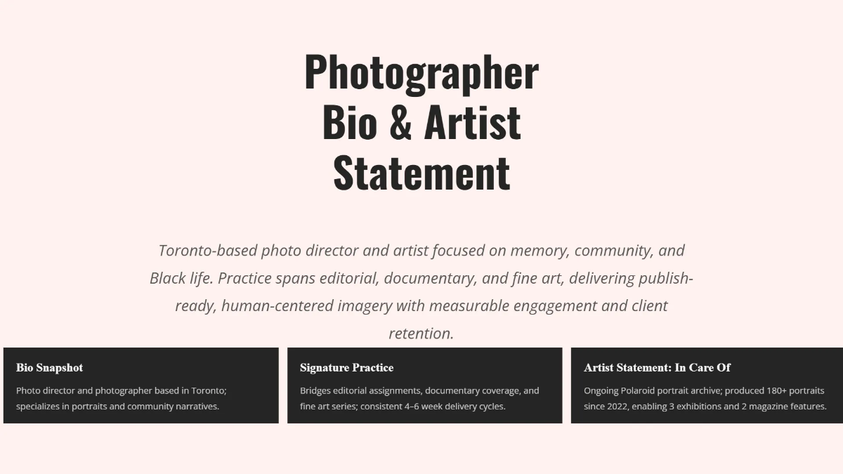 Free Photographer Portfolio Presentation Template to Edit Online