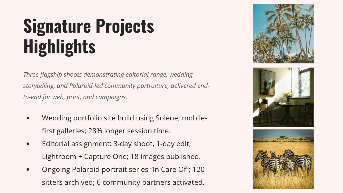 Free Photographer Portfolio Presentation Template to Edit Online