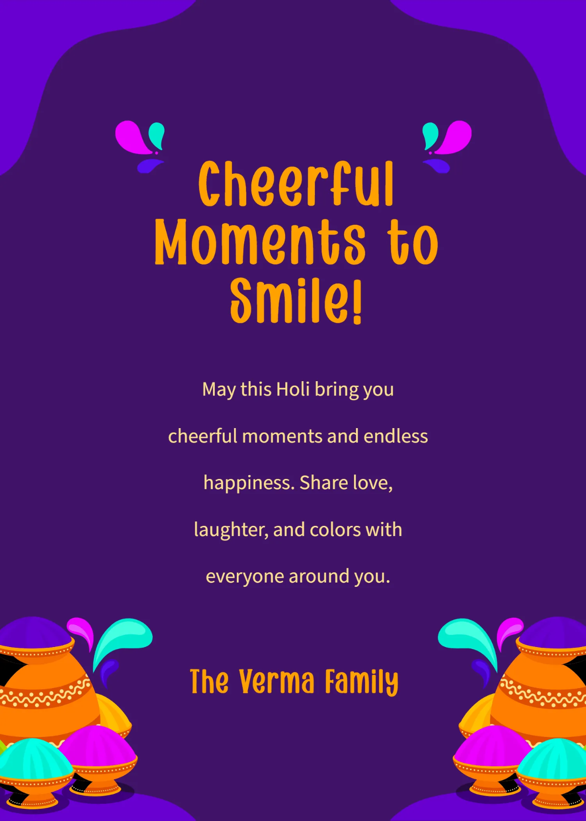 Free Cheerful Moments Holi Wishes Template to Edit Online