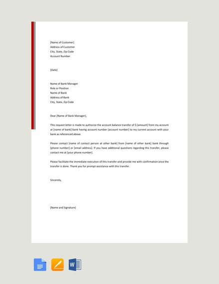 application letter for transfer money