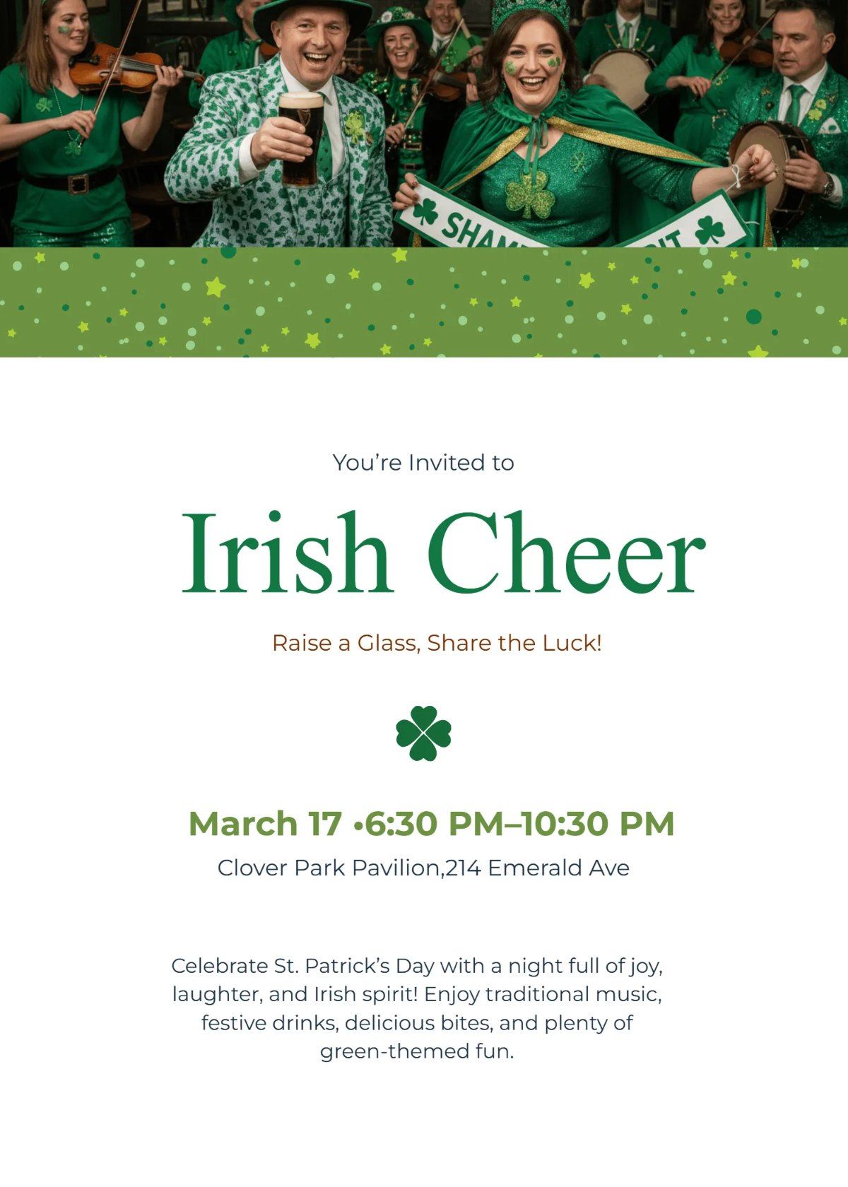 Free St. Patrick's Day Irish Cheer Invitation Template to Edit Online