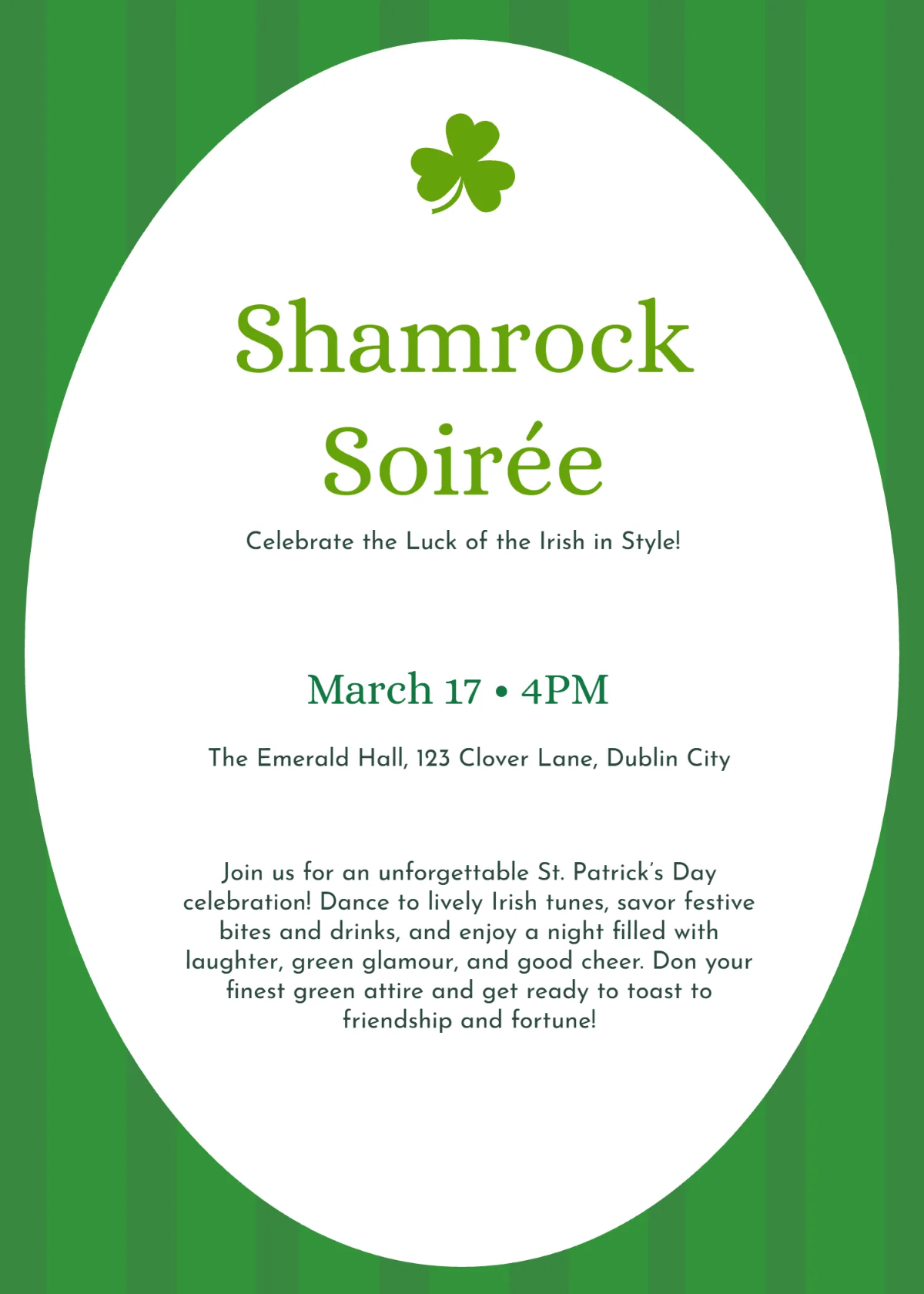 Free Shamrock Soirée Invitation Template to Edit Online
