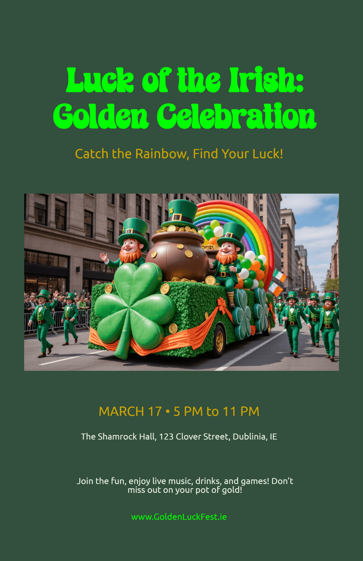Free St. Patrick's Day Golden Luck  Poster Template to Edit Online