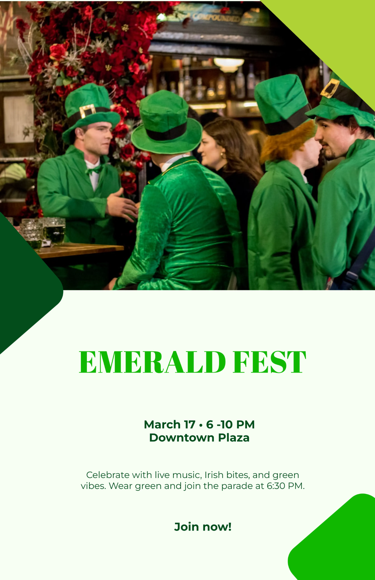 Free Emerald Fest St. Patrick's Day Poster Template to Edit Online