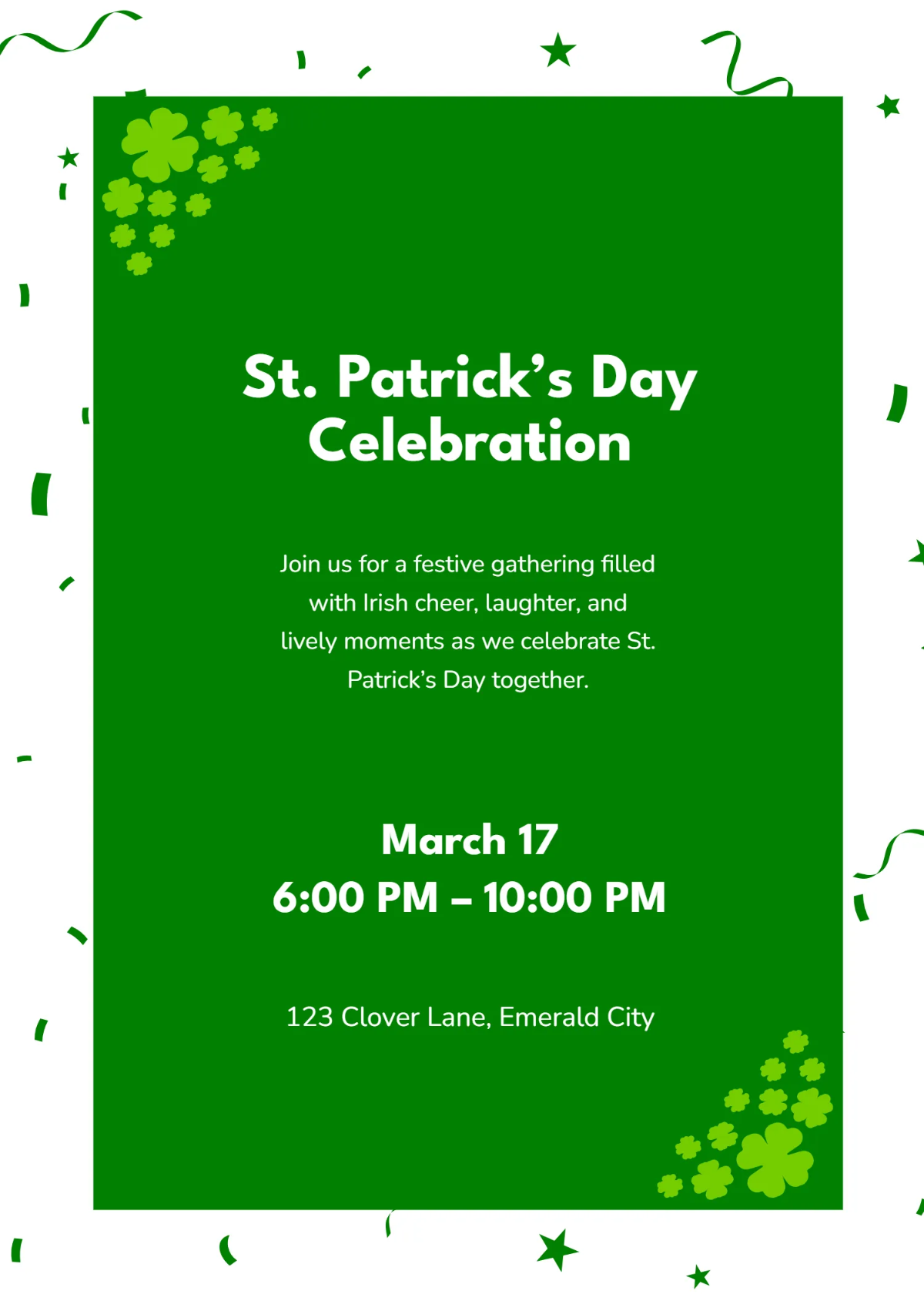 Free Festive St. Patrick’s Day Invitation Template to Edit Online