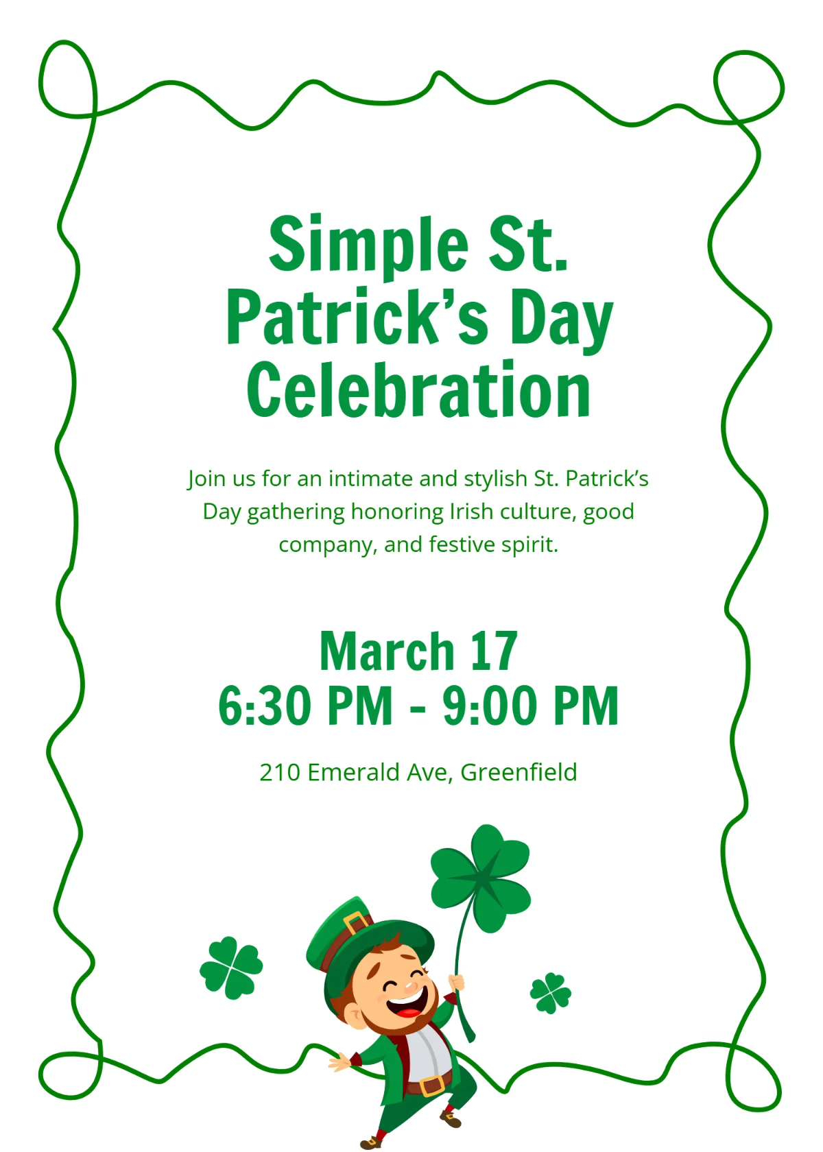 Free Minimalist St. Patrick’s Day Invitation Template to Edit Online