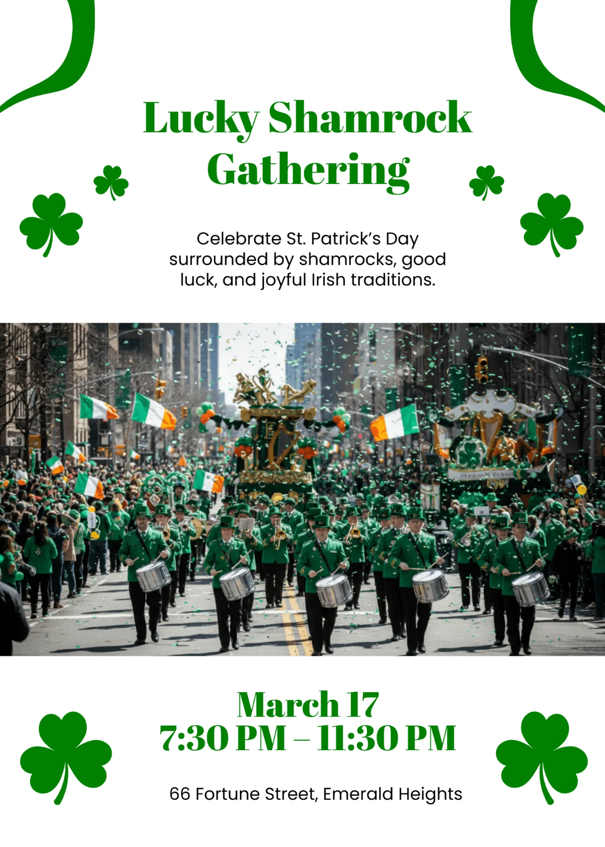 Free Lucky Shamrock St. Patrick’s Day Invitation Template to Edit Online