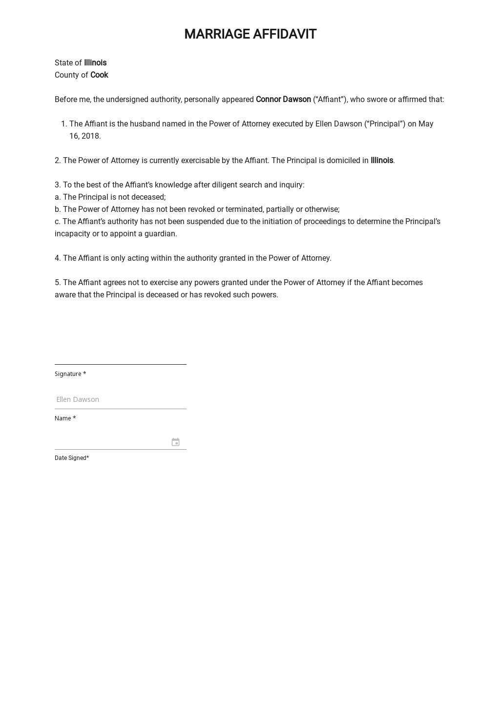FREE Affidavit Letter for Immigration Marriage Example Template in