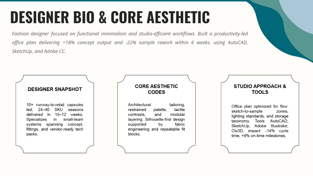 Free Fashion Designer Portfolio Slides Template to Edit Online