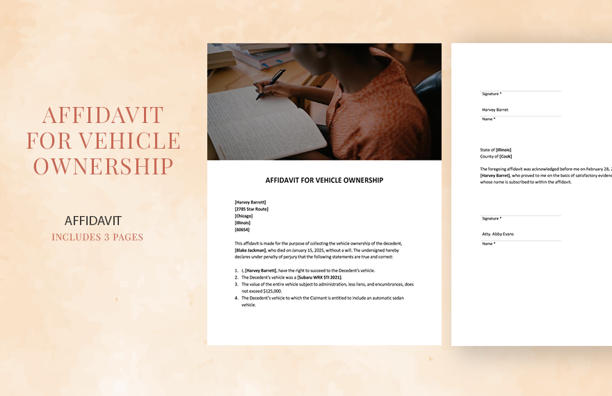 Free Affidavit for Vehicle Ownership Template in Word, Google Docs