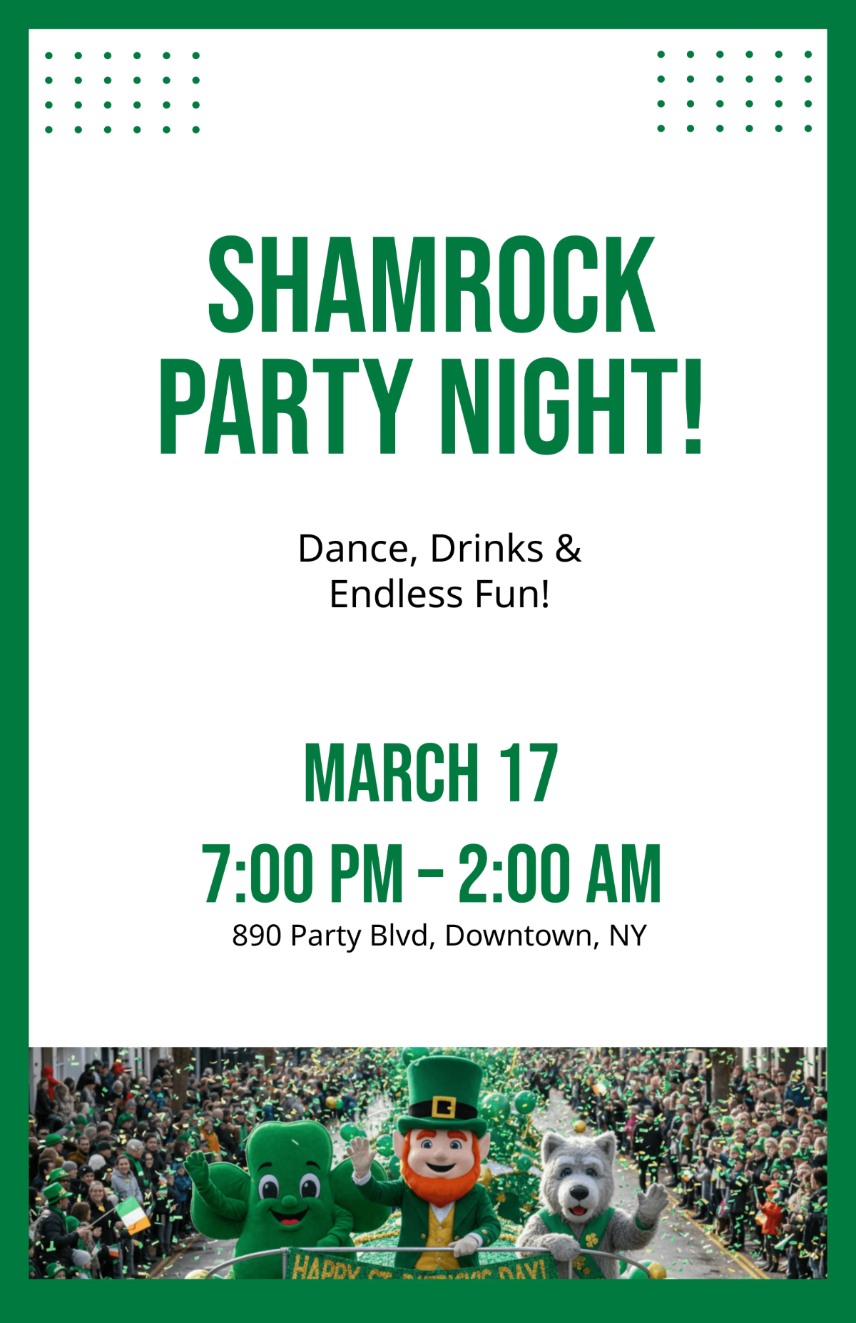 Free Party St. Patrick’s Day Poster Template to Edit Online
