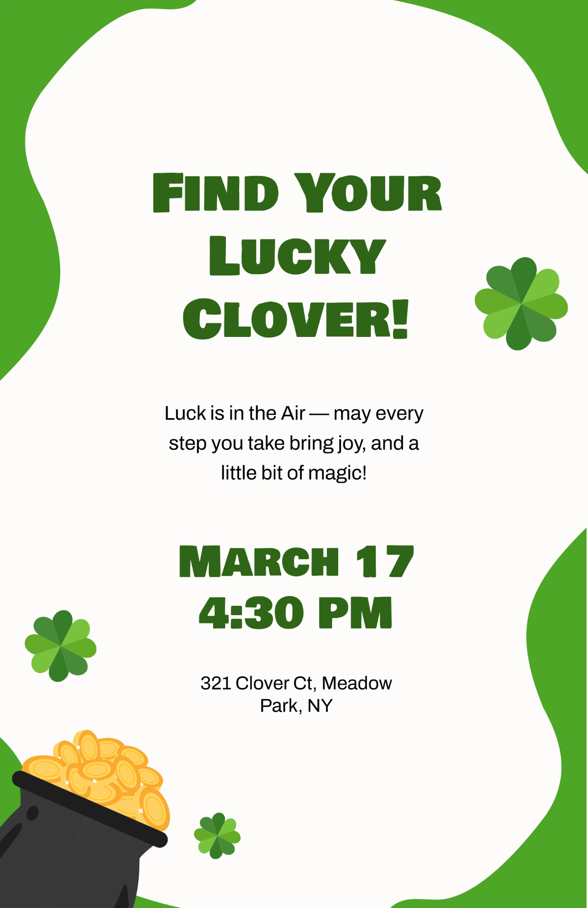 Free St. Patrick's Day Lucky Clover Poster Template to Edit Online