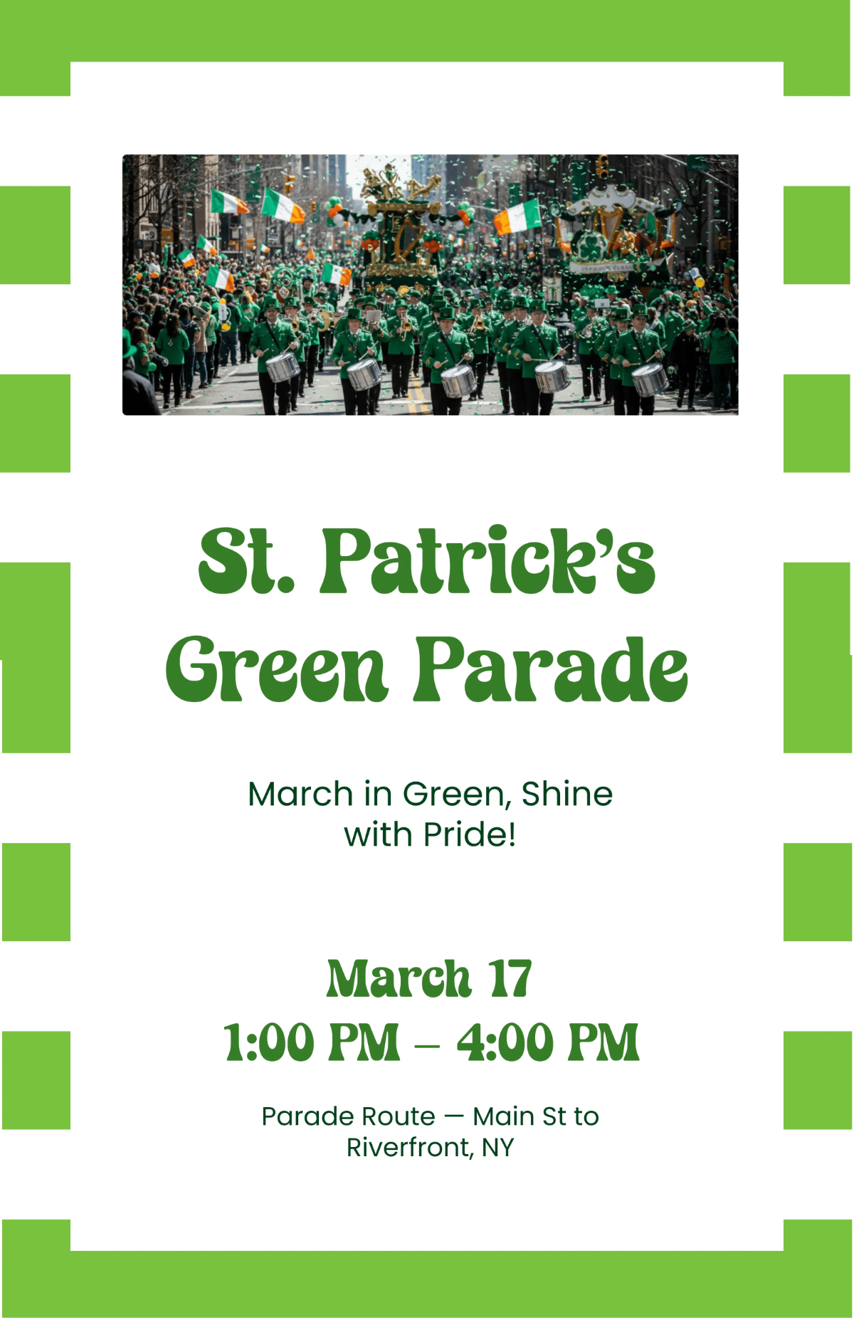 Free St. Patrick's Day Green Parade Poster Template to Edit Online