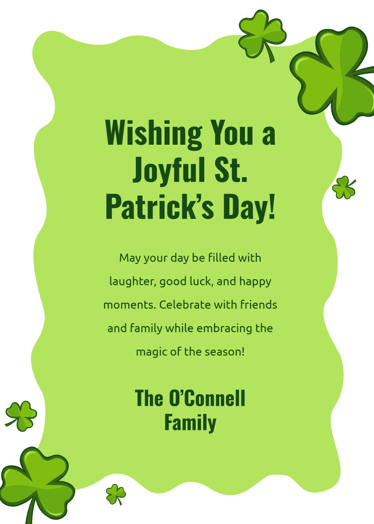 Free Joyful St. Patrick’s Day Wishes Template to Edit Online
