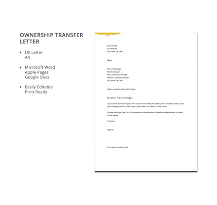 Ownership Transfer Letter Sample Template: Download 700+ Letters In 