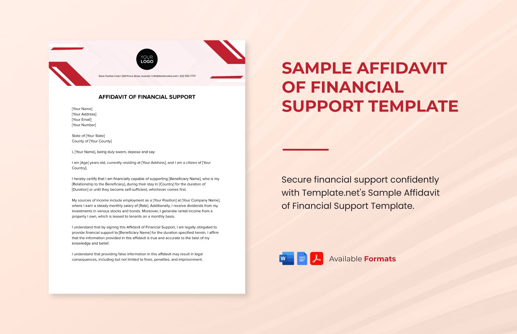 Free Sample Affidavit of Financial Support Template in Word, Google Docs, PDF