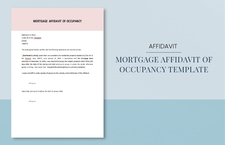 Mortgage Affidavit of Occupancy Template