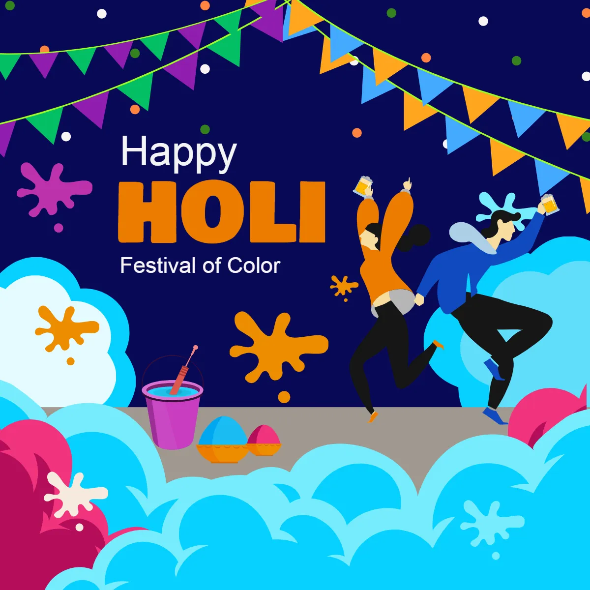 Free Party Holi Festival Clip Arts Template to Edit Online
