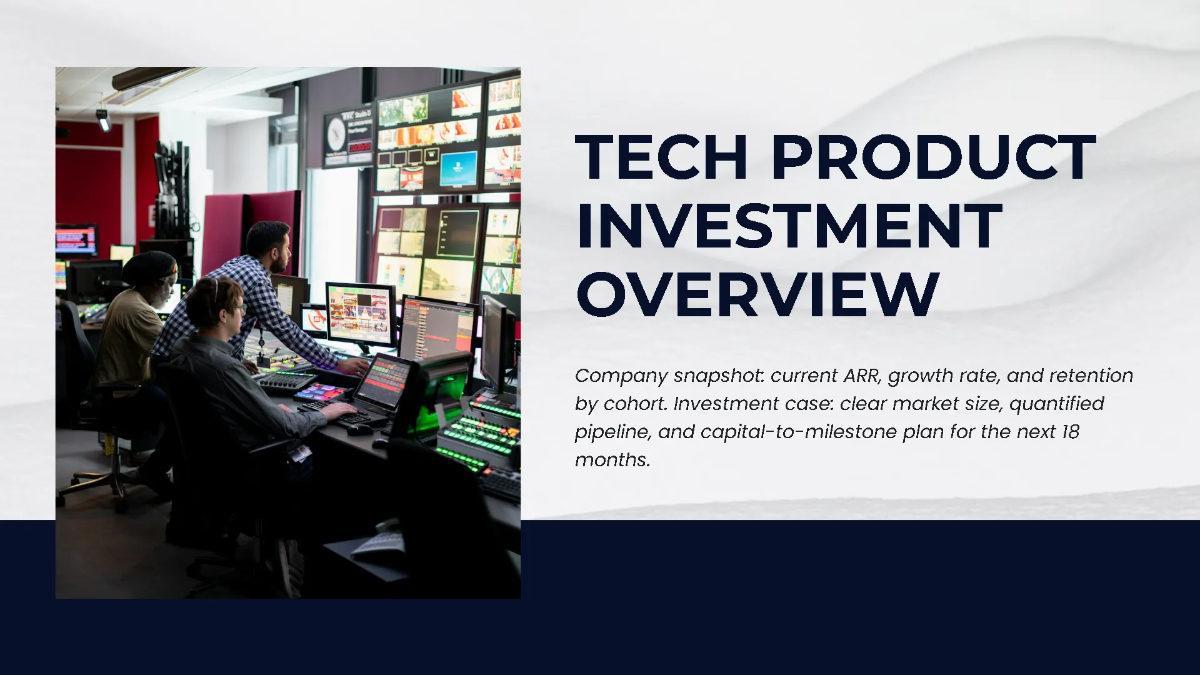 Free Tech Product Investor Pitch Deck Template to Edit Online