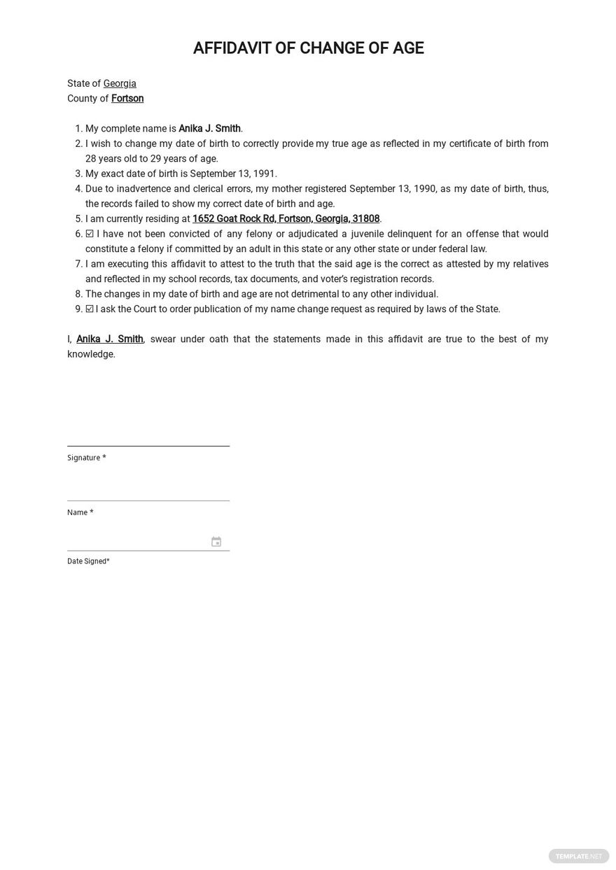 Affidavit Change Of Age Template in Word, Google Docs - Download | Template.net