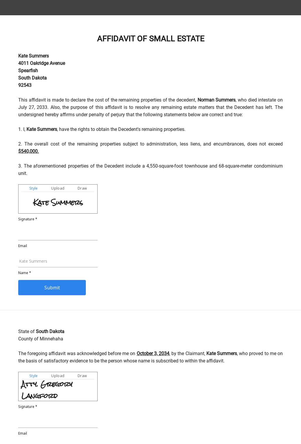 Purpose of Small Estate Affidavit Template - Download in Word, Google ...