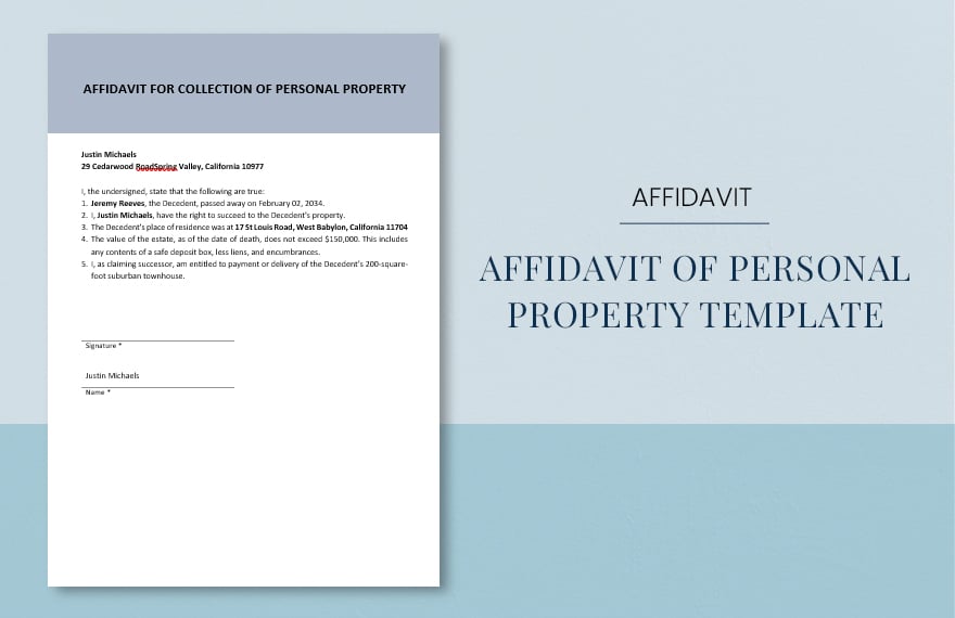 Affidavit of Personal Property Template in Word, Google Docs