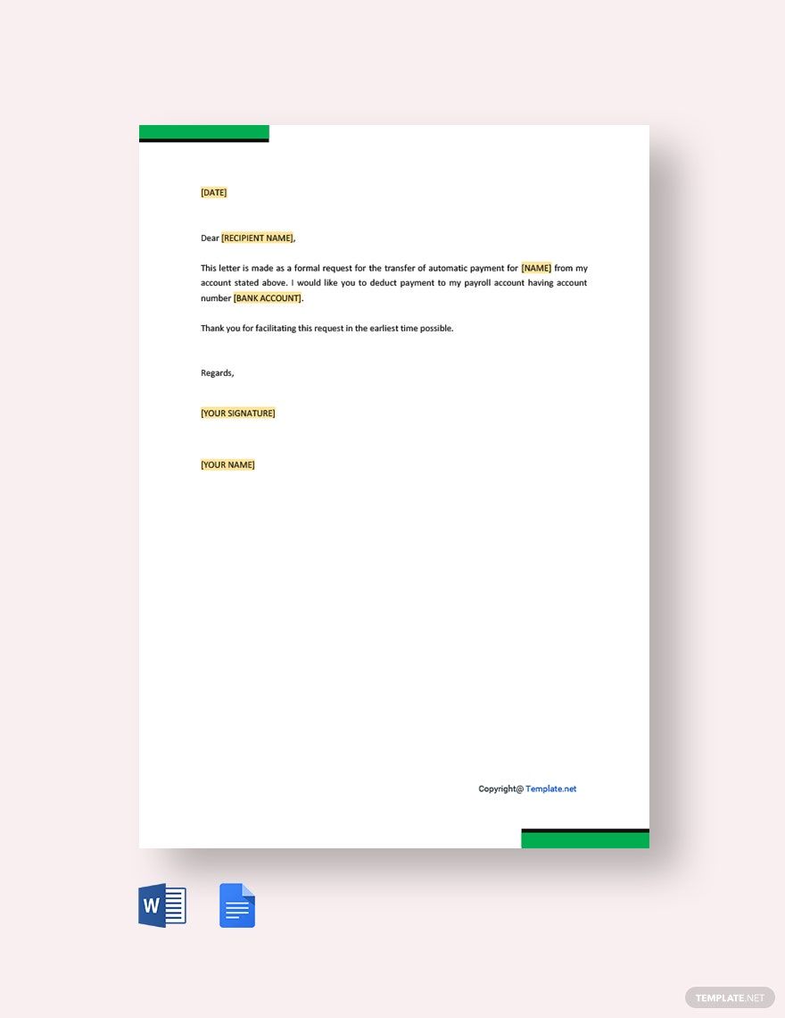 Request Letter for Transfer of Payment Template
