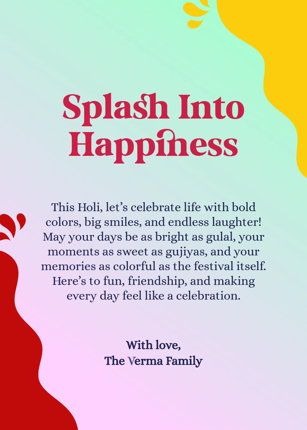 Free Gradient Holi Wishes Template to Edit Online