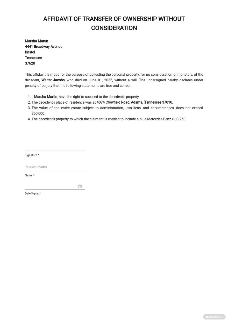 Affidavit Of Ownership Template