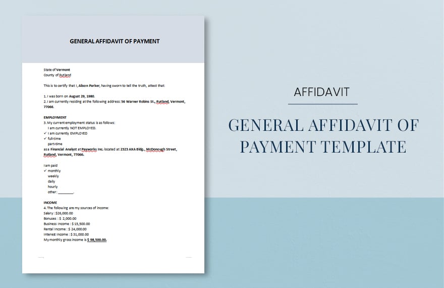General Affidavit of Payment Template in Word, Google Docs