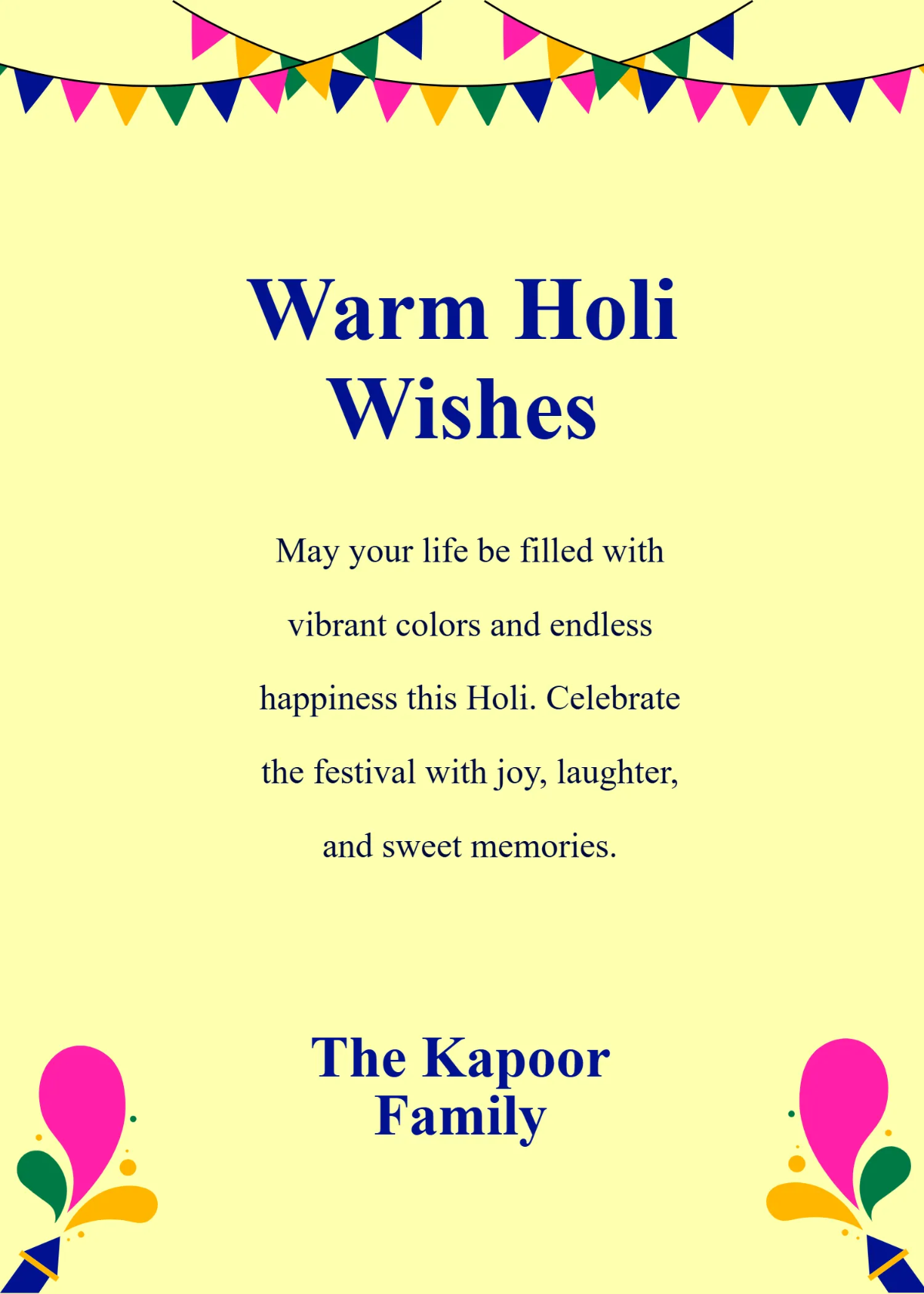 Free Warm Greetings Holi Wishes Template to Edit Online