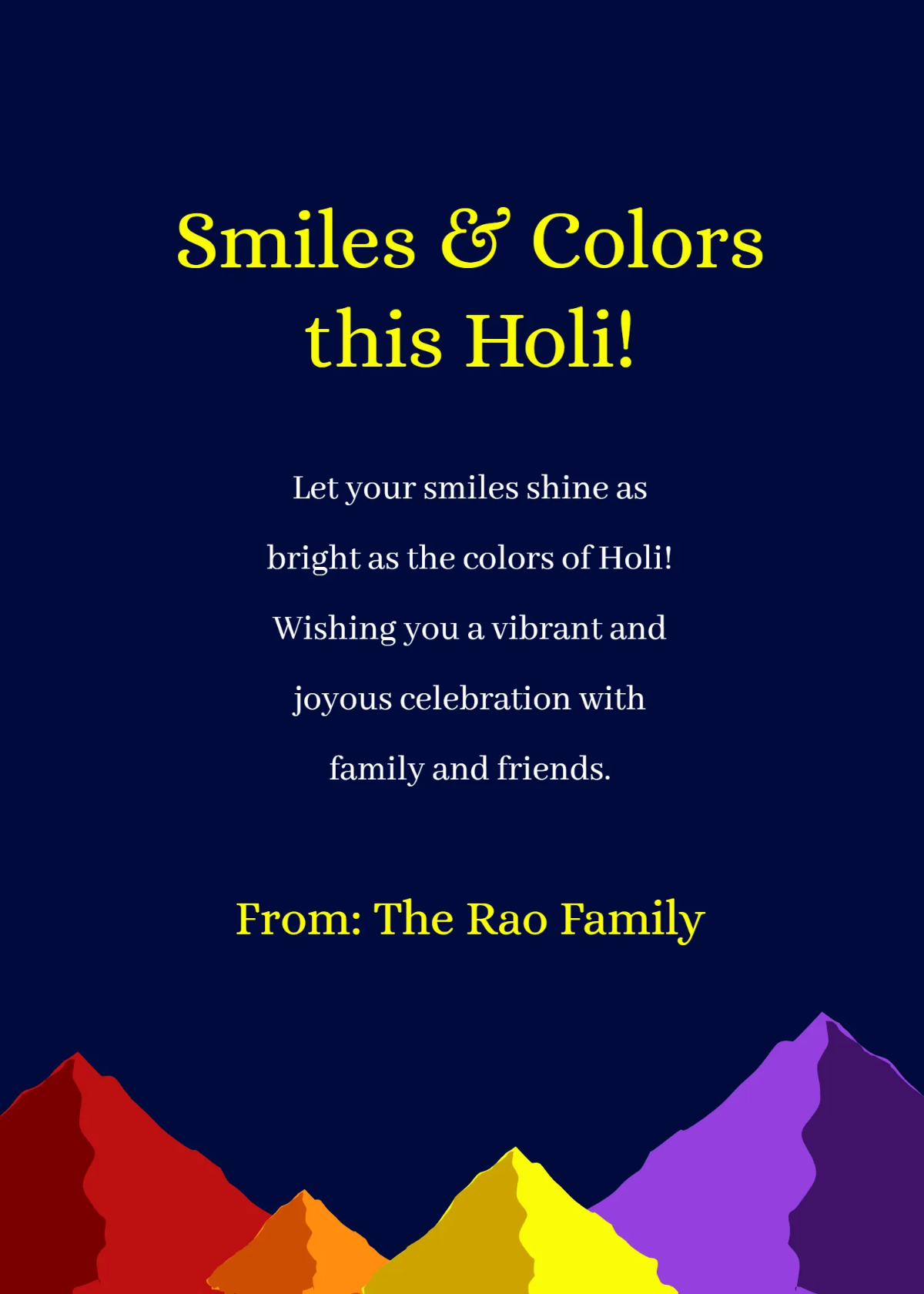Free Smiles and Colors Holi Wishes Template to Edit Online