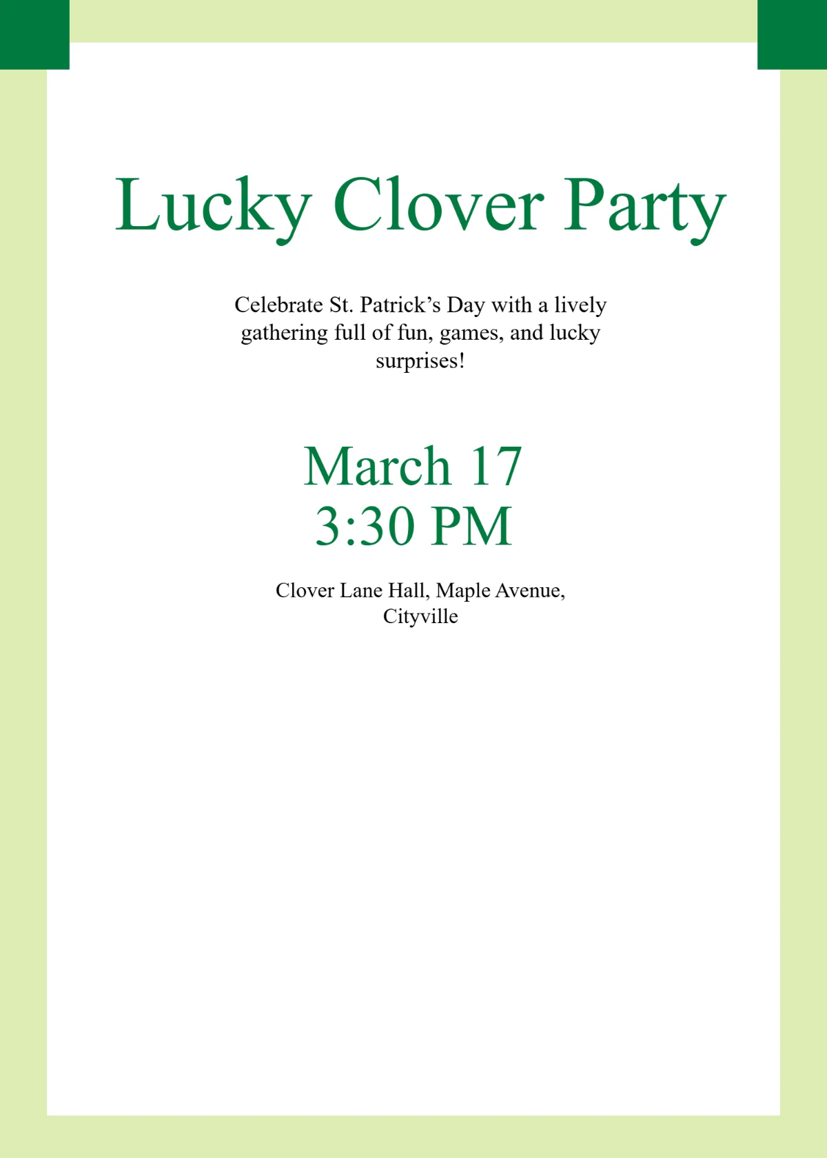 Free Lucky Clover Party Invitation Template to Edit Online