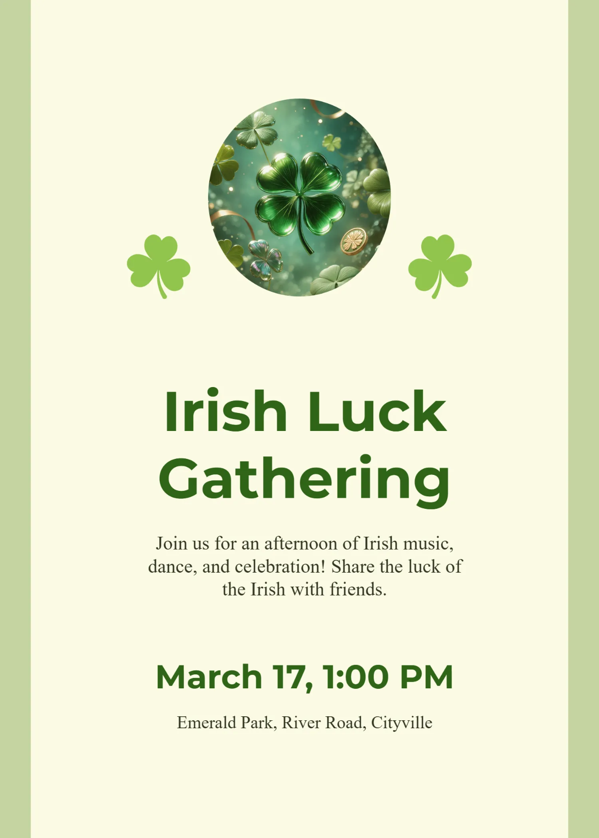 Free Irish Luck Gathering Invitation Template to Edit Online