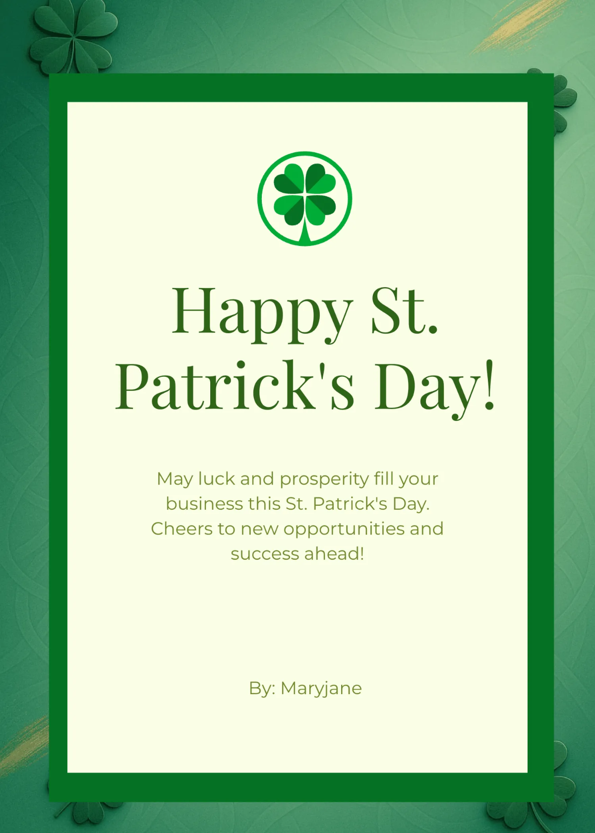 Free Business St. Patrick's Day Wishes Template to Edit Online