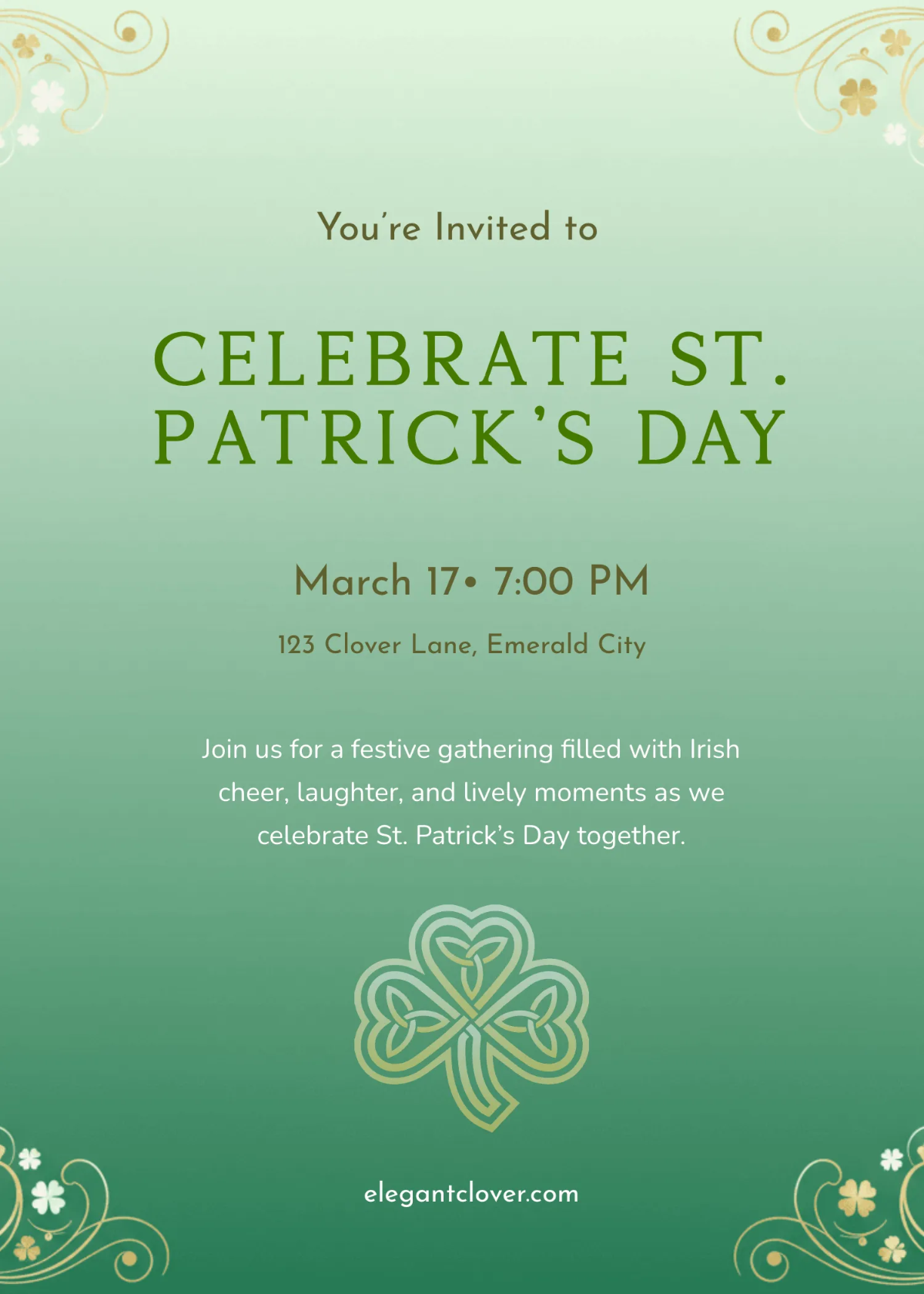 Free Classic St Patrick's Day Invitation Template to Edit Online