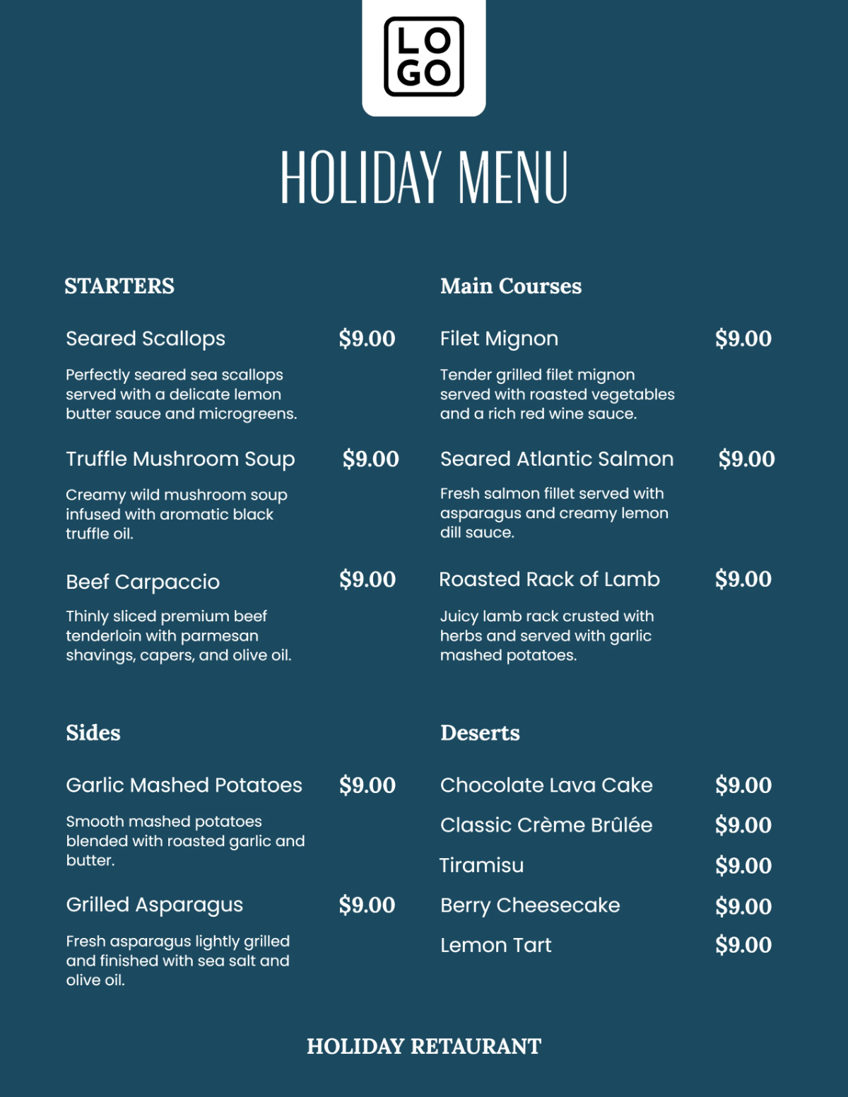 Free Holiday Feast Menu Template to Edit Online