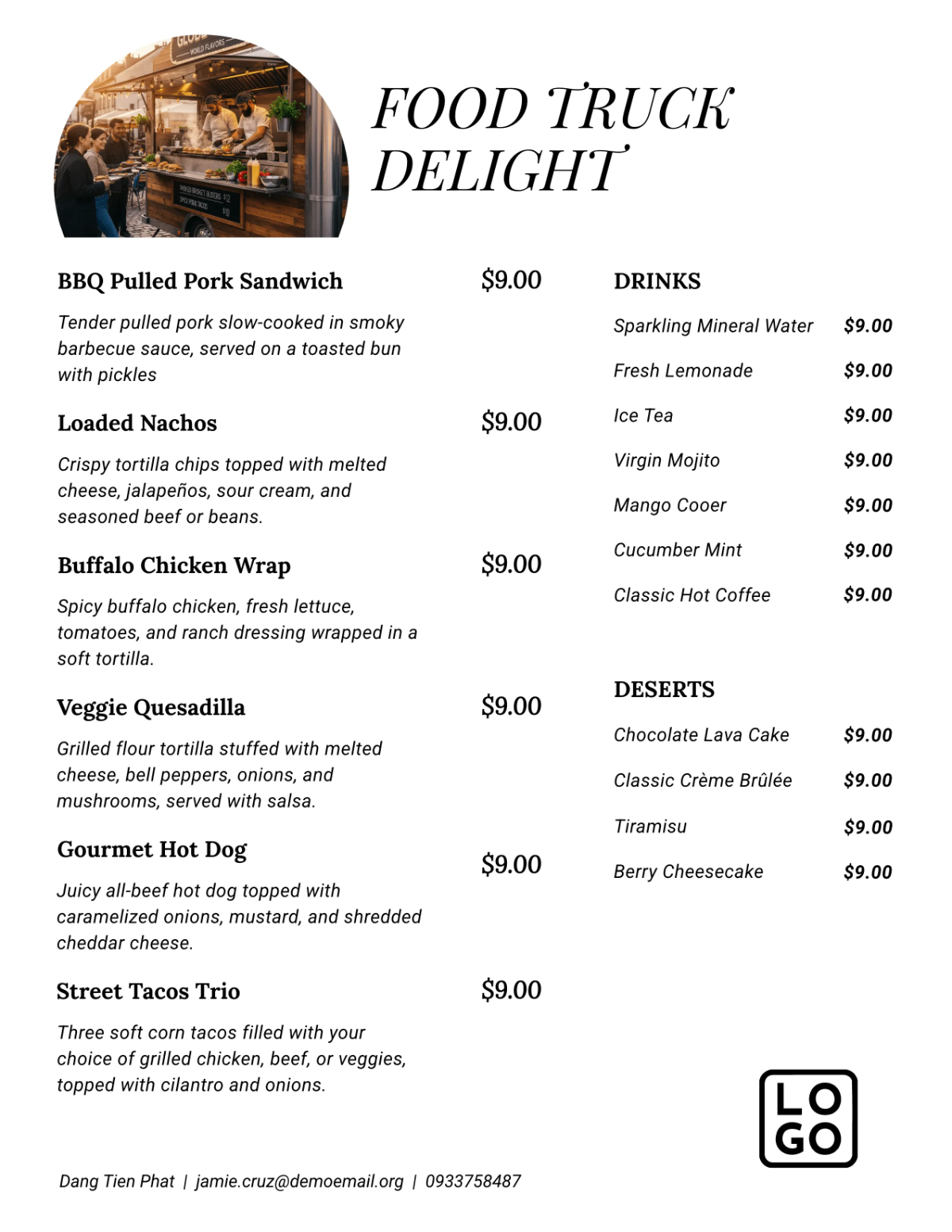 Free Food Truck Menu Template to Edit Online