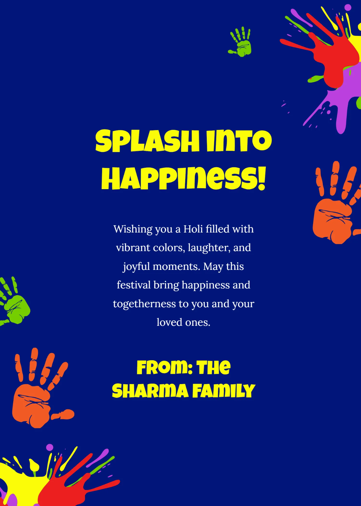 Free Rainbow Splash Holi Wishes Template to Edit Online