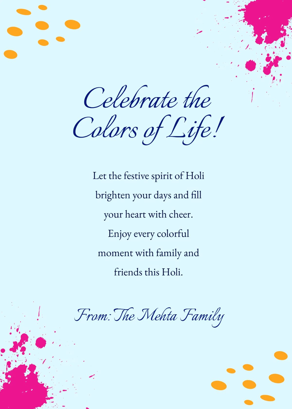 Free Festive Spirit Holi Wishes Template to Edit Online