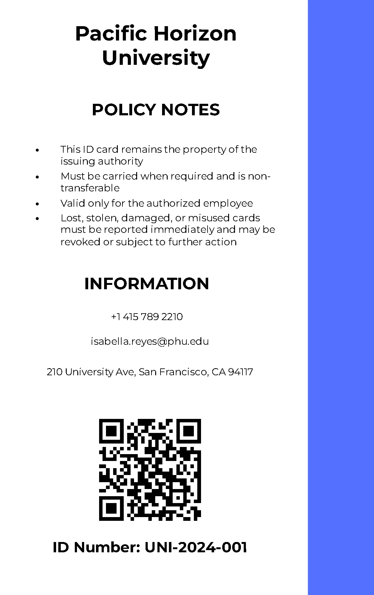 Free University Campus ID Card Template to Edit Online