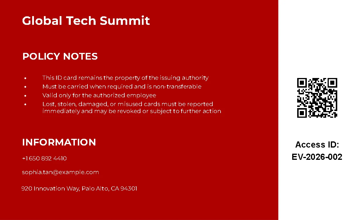 Free Event Access ID Card Template to Edit Online