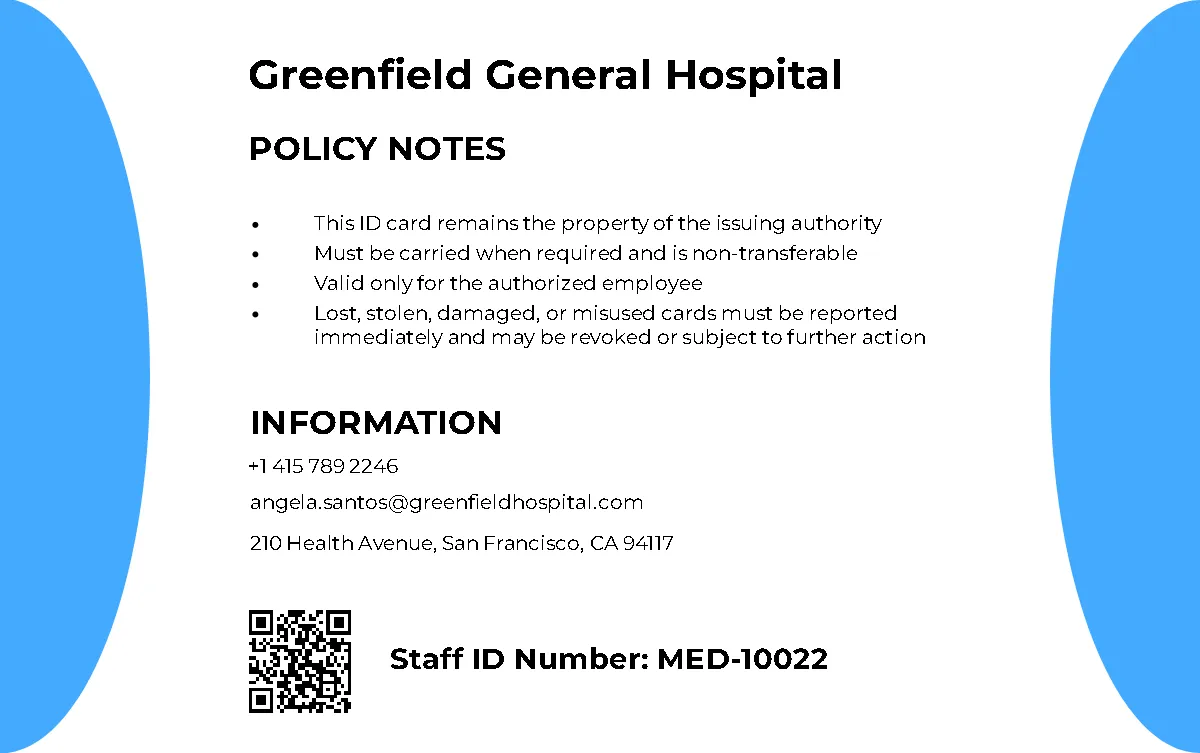 Free Medical Staff ID Card Template to Edit Online