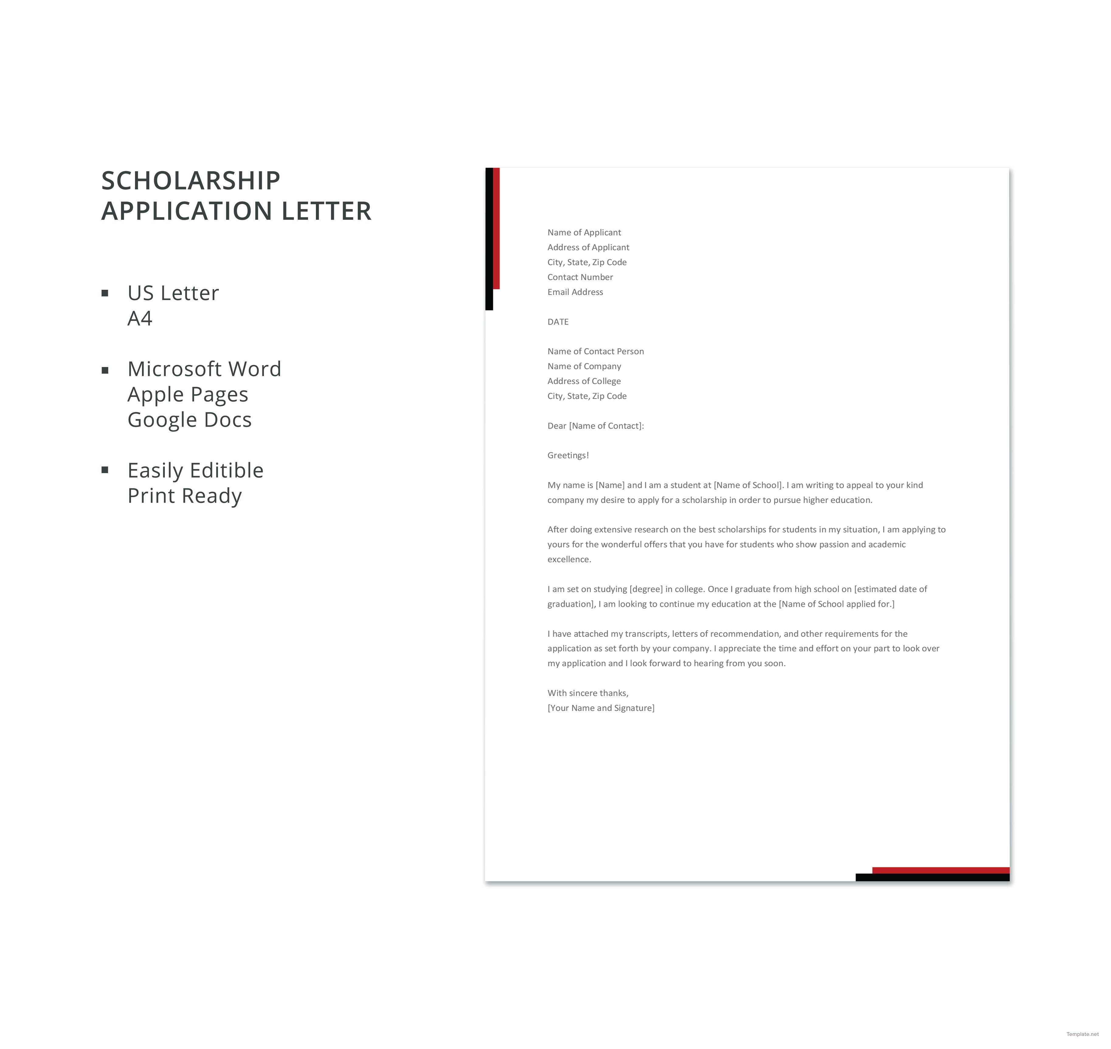 scholarship application letter heading