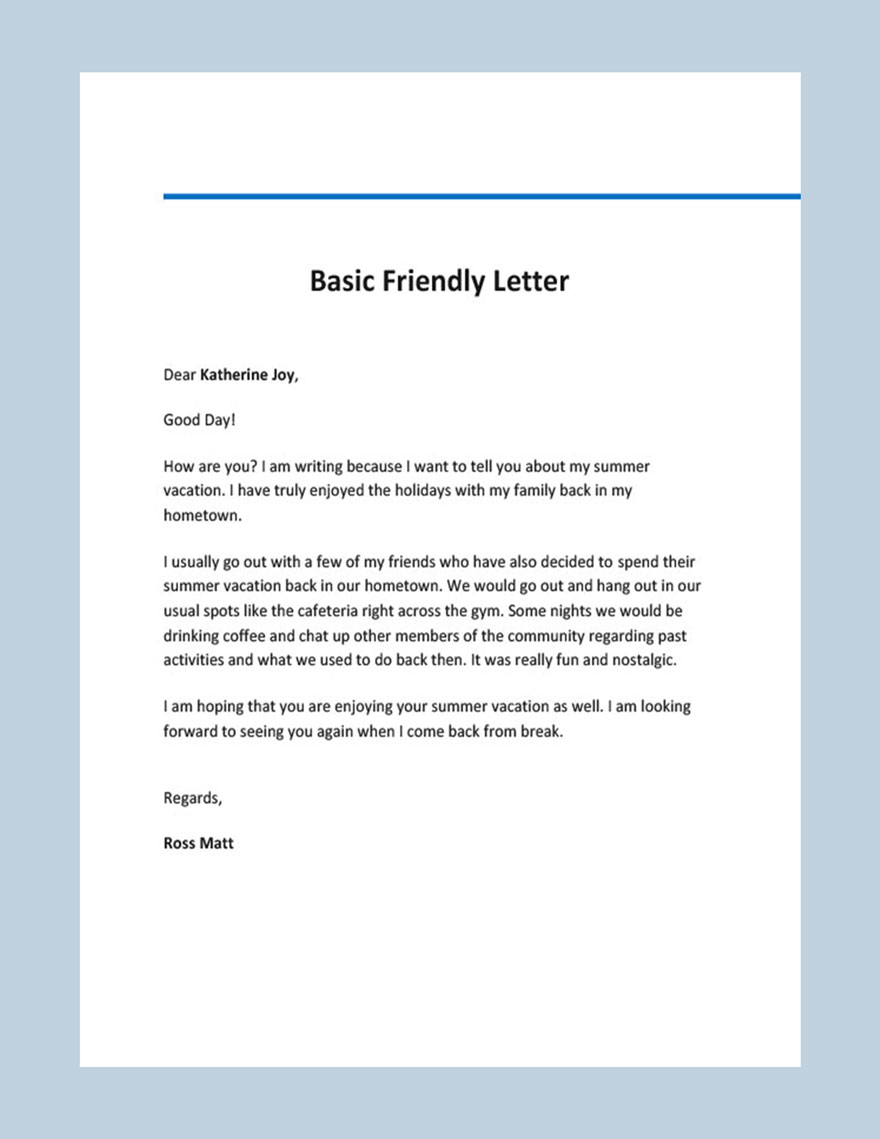 Basic Friendly Letter Template